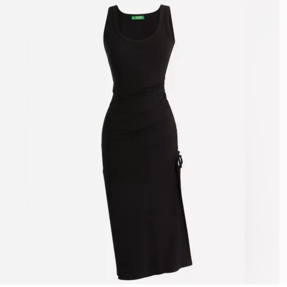 J. Crew Black Ruched Midi Dress Vintage Rib M